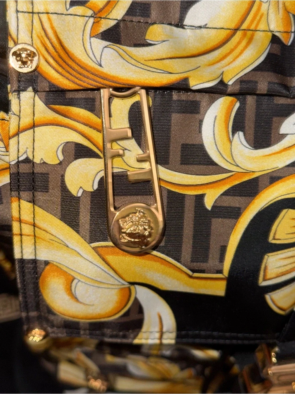 FENDACE Fendi x Versace Black & Gold Baroque Backpack New with COA and Dustbag